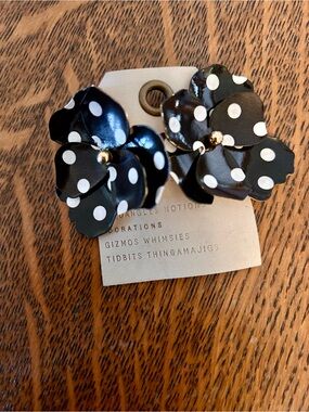 Anthropologie Black and White Polka Dot Flower Earrings